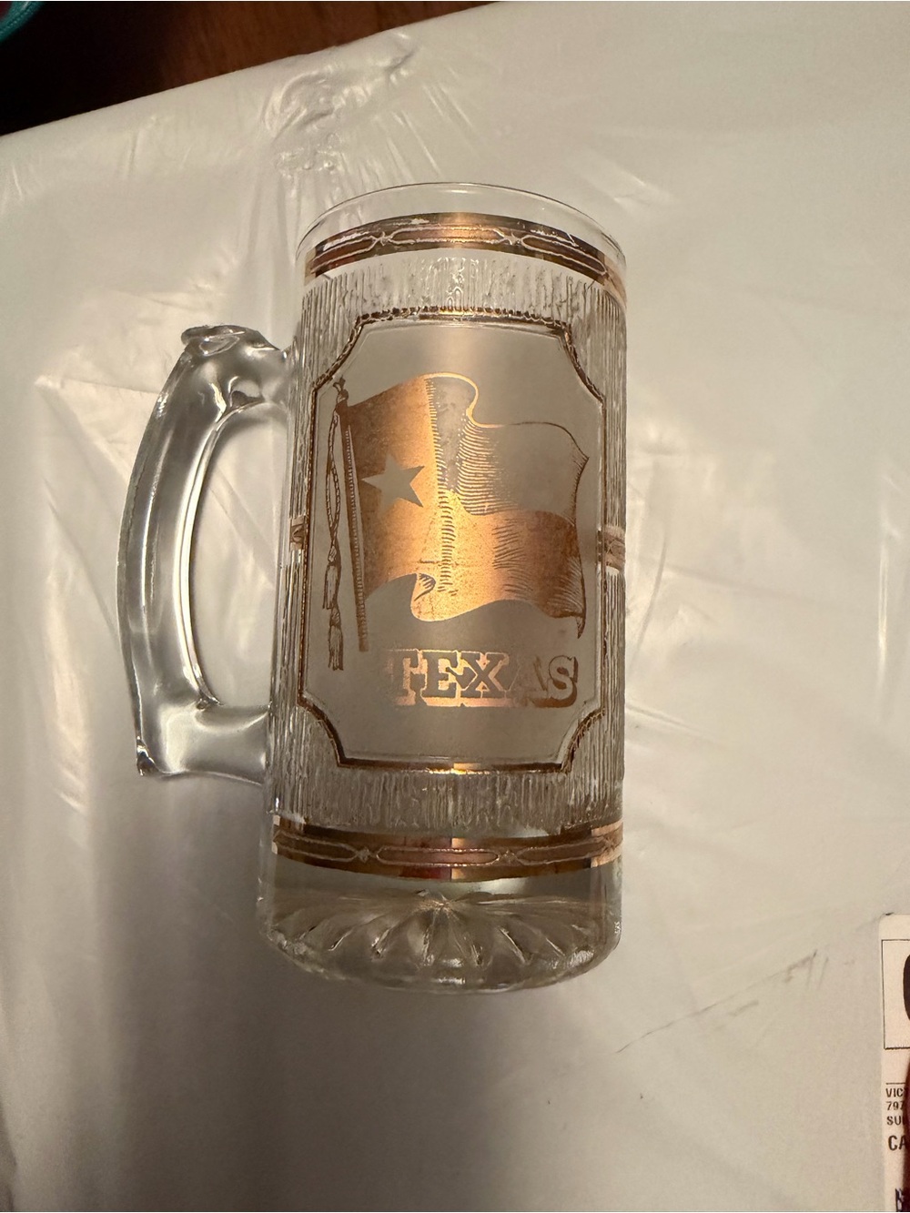 Texas Glass Beer Stein with Gold Accent